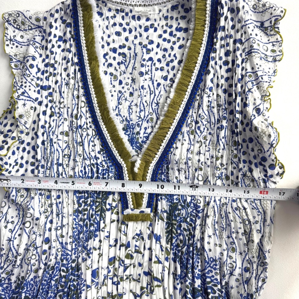 Poupette St Barth Sasha Green White Fish Batik Rombo Dress Medium Coastal Chic - Picture 9 of 13